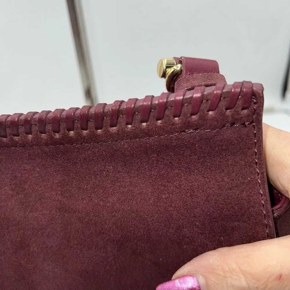 Vince Camuto Deep Eggplant Purple Suede & Leather Saddle Bag, Fringe Tassel - Image 6