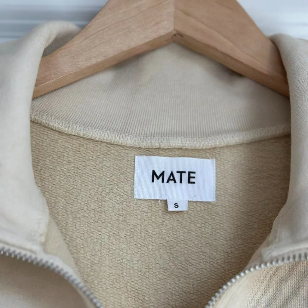 Mate the Label Organic Fleece Half Zip Sweatshirt in Bone, Size Small - Image 8