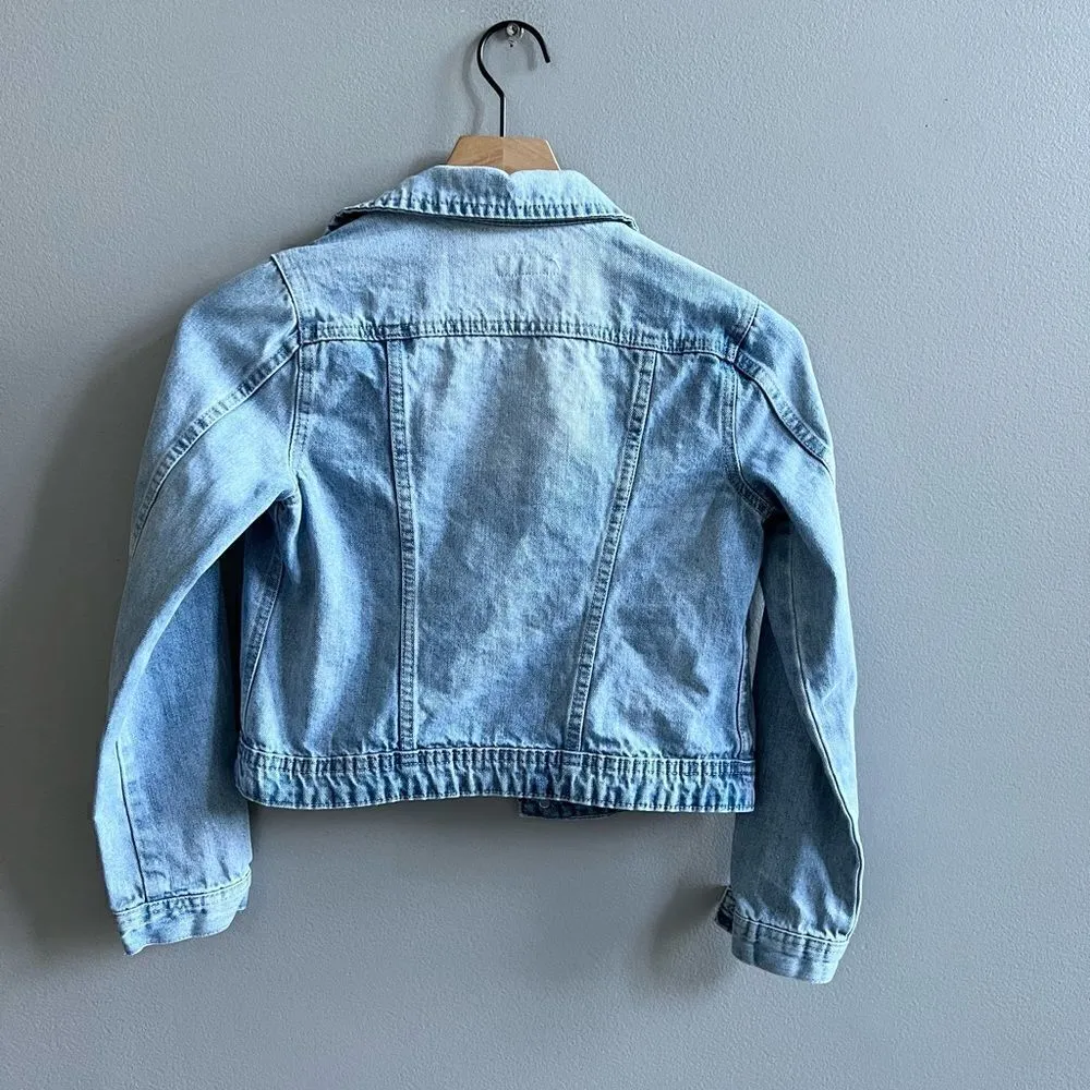 Tractr Jean Jacket Cropped Denim Size Medium Light Blue Wash Blue - Image 4