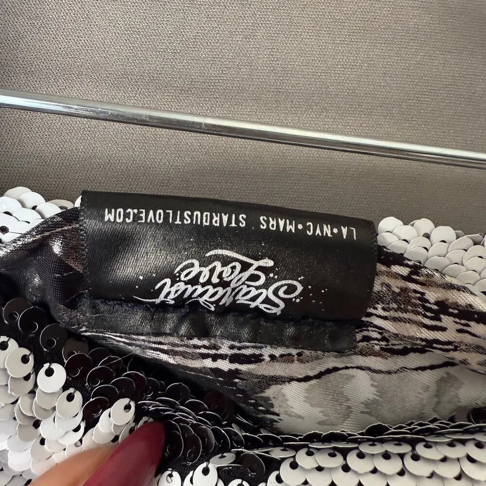 Stardust‎ sz S black white sequin color change mini skirt - Image 7