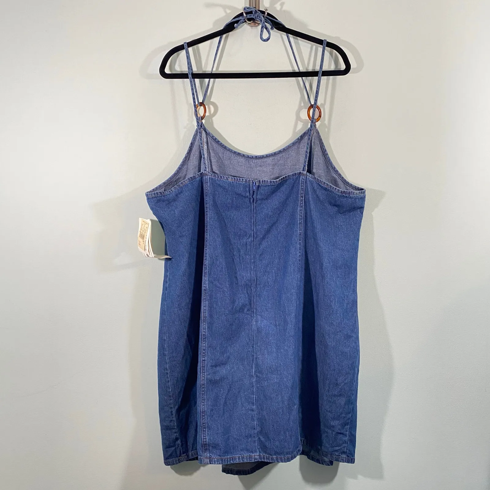 Vintage Alexandra Lee Women Blue Denim Spaghetti Strap Mini Dress Size 22 NWT - Image 8