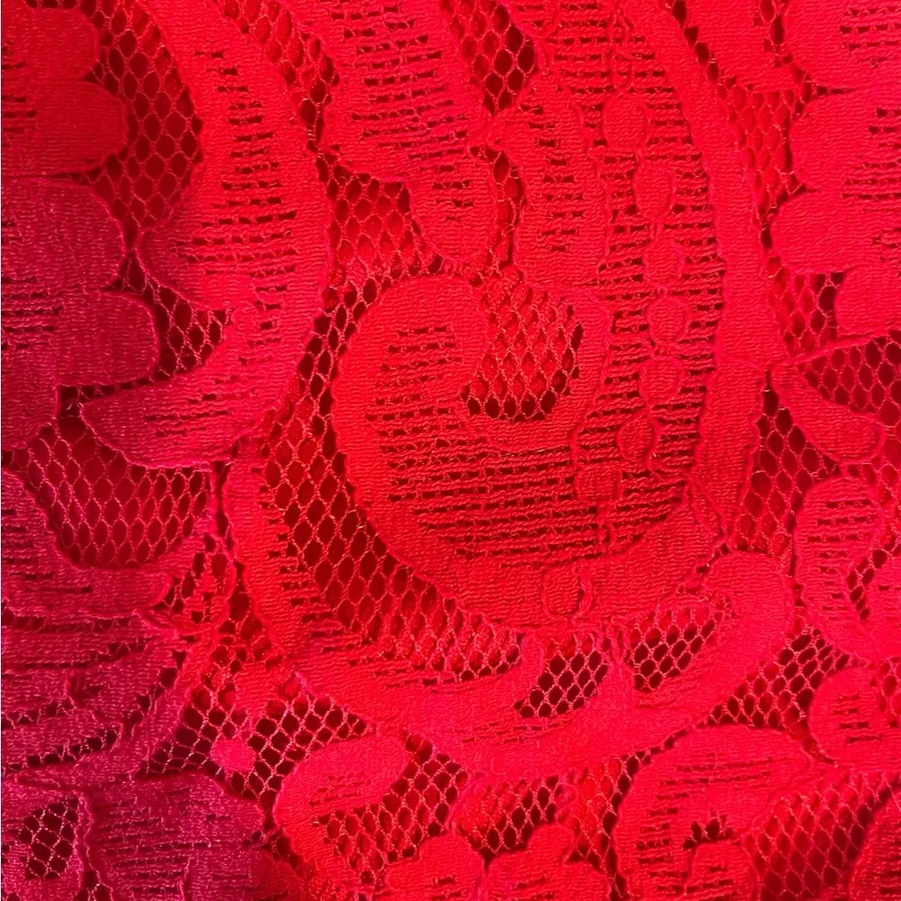 Liz Claiborne Career Red Lace Ruffled Trim Lined A Line Side Zip Skirt Holiday 8 - Image 6