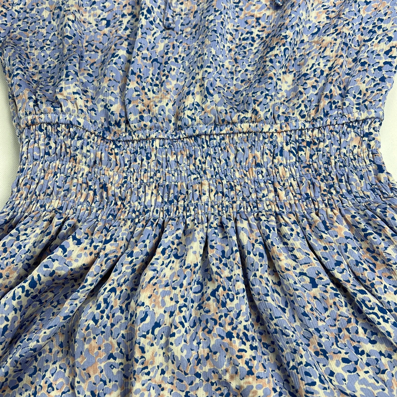 PINCH Tiered Ruffle Skirt Mini Dress Watercolor Pastel Smocked Waist Size S Purple - Image 7