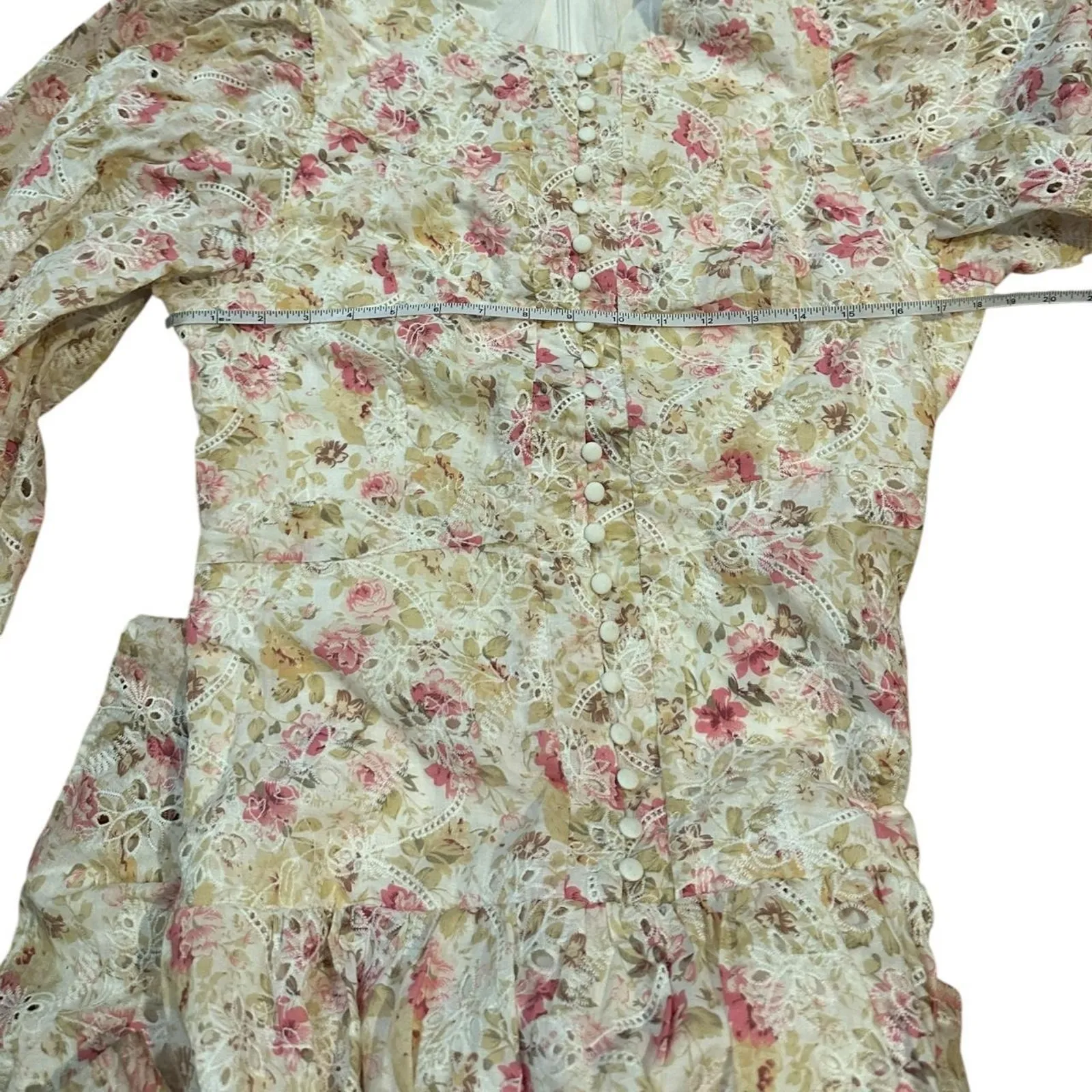Cottage Core Floral lace long sleeve Pink Size L - Image 5