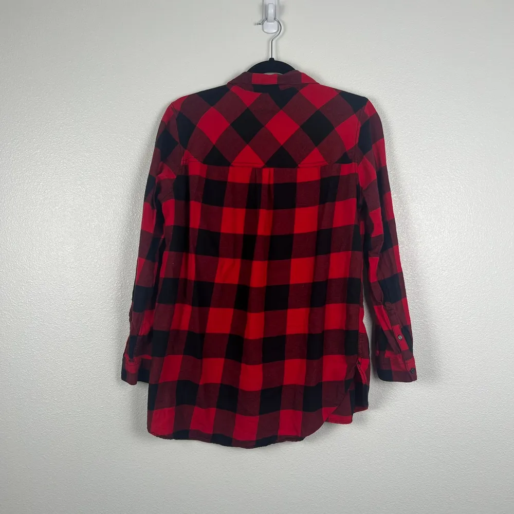 H&M Women's Button Front Buffalo Plaid Shirt Red Black Sz‎ 12 - Image 5