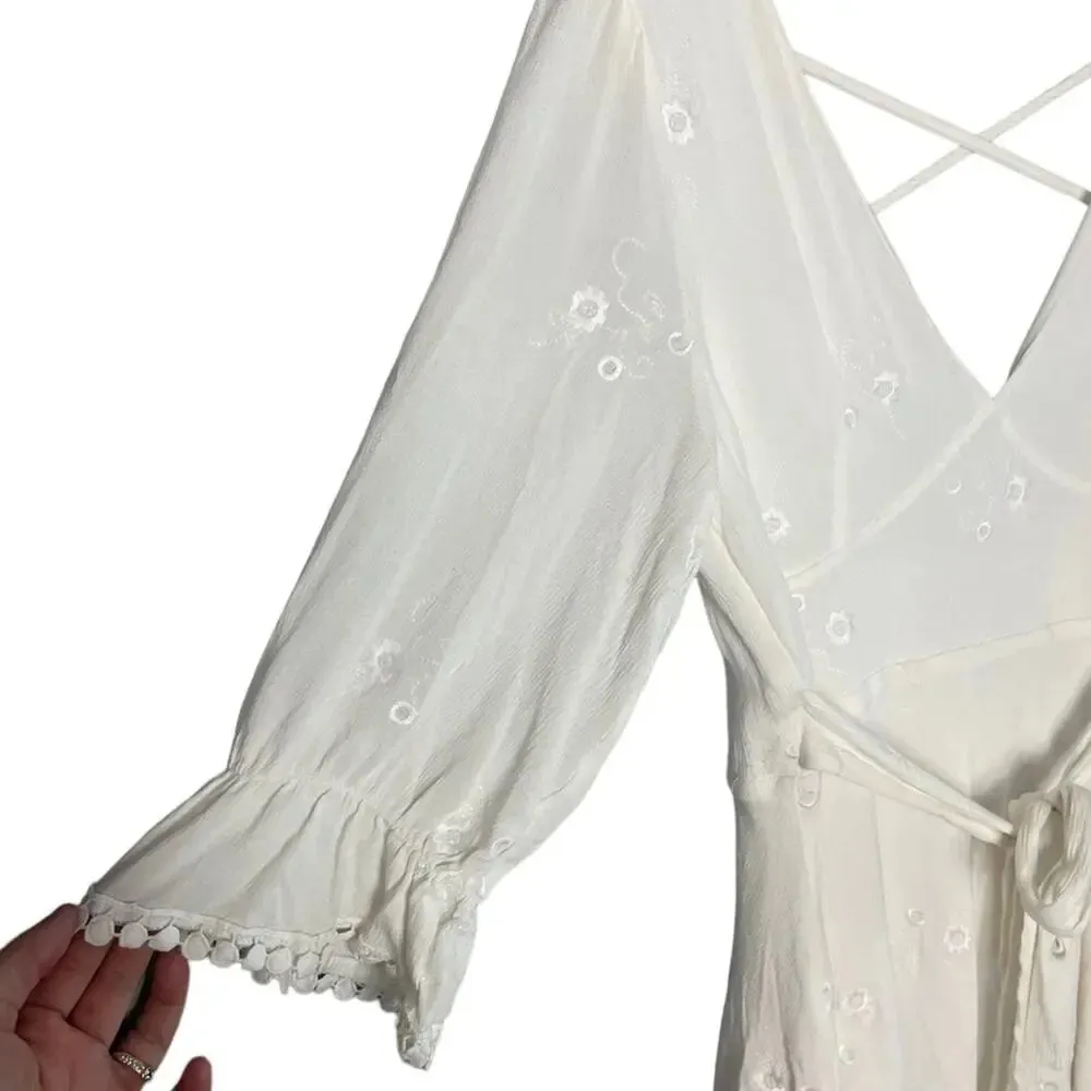 Lulu’s Size Large Mini Dress In the Meadow White Embroidered Backless - Image 5