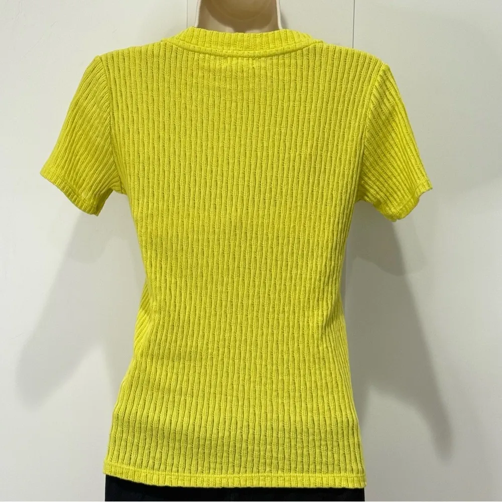 Pilcro Anthropologie Sheer T-Shirt Ribbed Knit Small Lime Green Texture Neon - Image 7