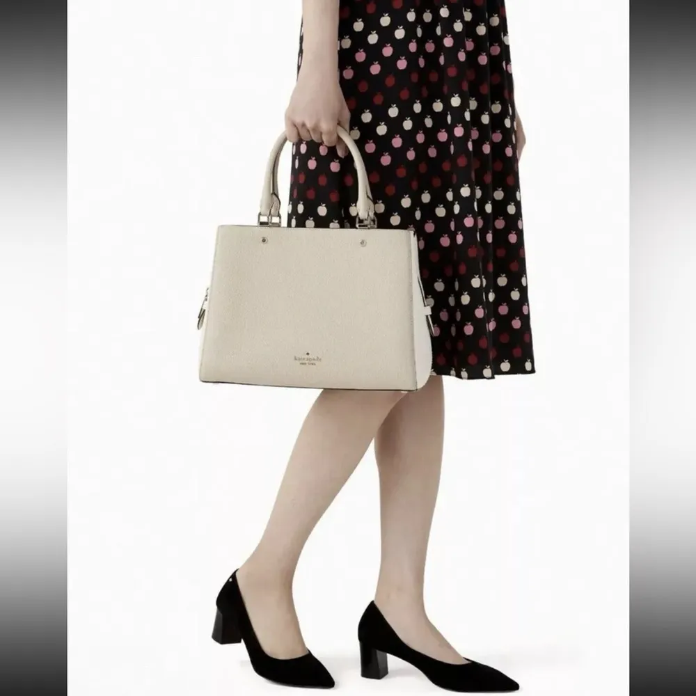 Kate Spade New York Leila Medium Triple compartment Satchel In Light Sand/Gold - Image 3