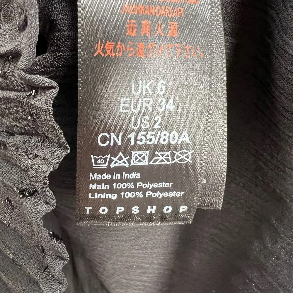 Topshop Black Blouse US 2 Sheer Dot Feminine Ruffle New - Image 6