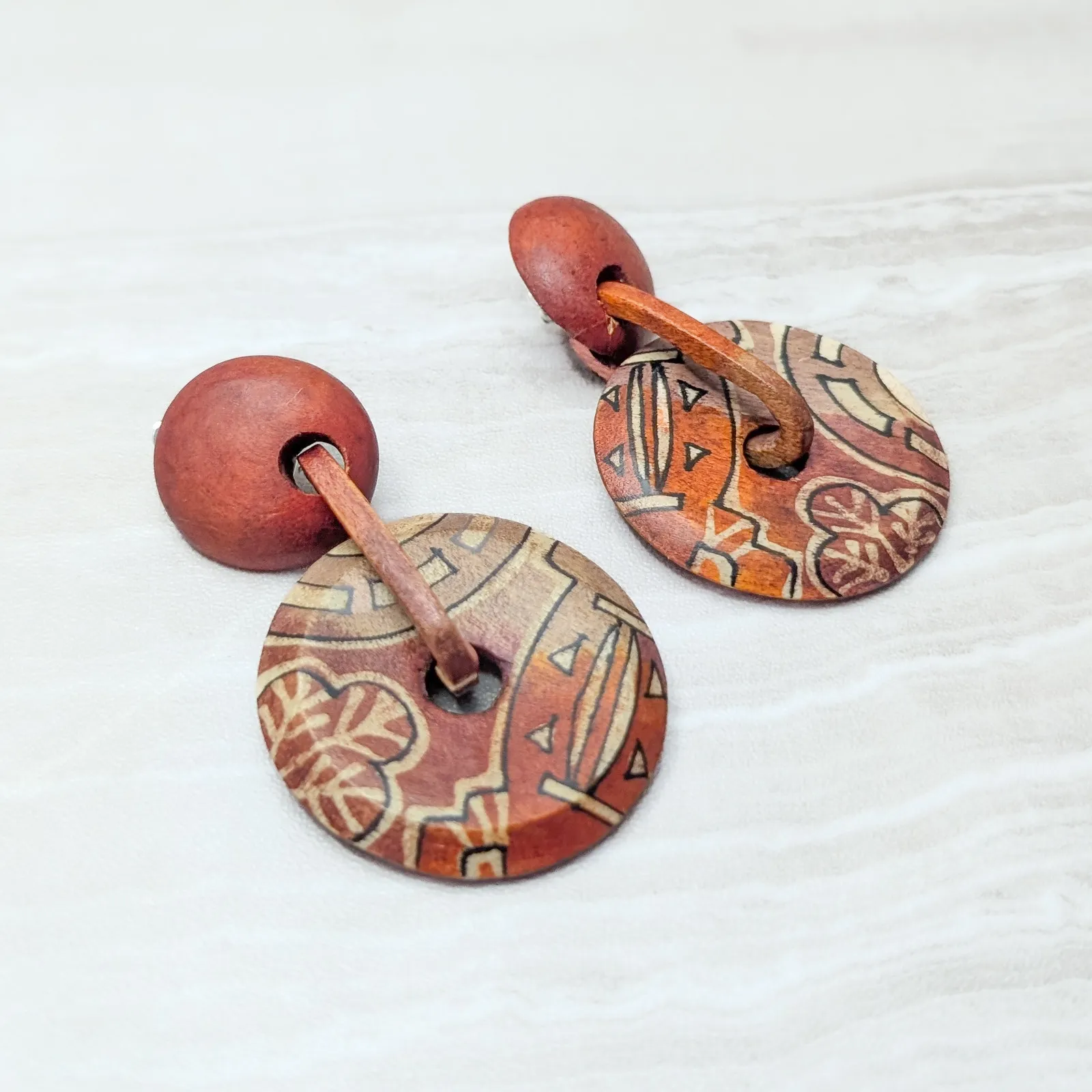 Vintage Clip On Earrings Extra Large 2.75" Statement Dangle Earrings Boho Vibes Orange - Image 3