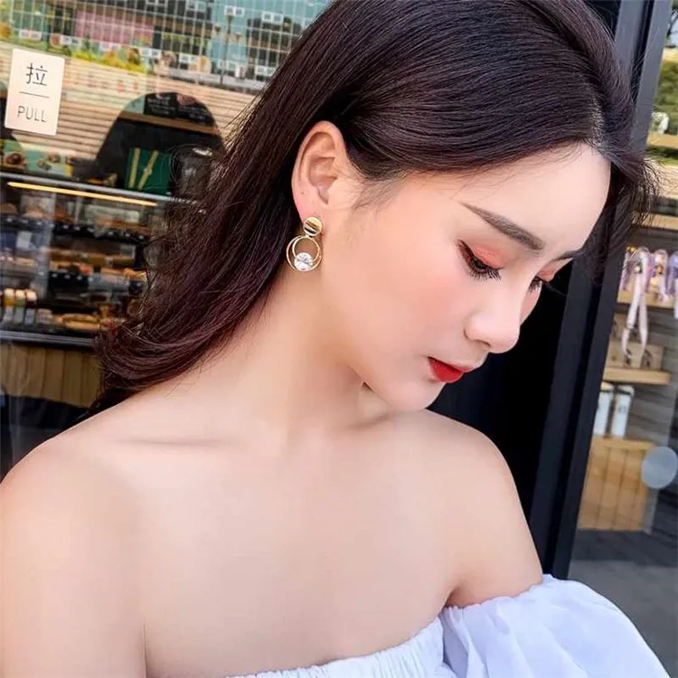 18K Gold Plated Double Circle Cubic Zirconia Dangle Drop Hoop Earrings for Women - Image 3