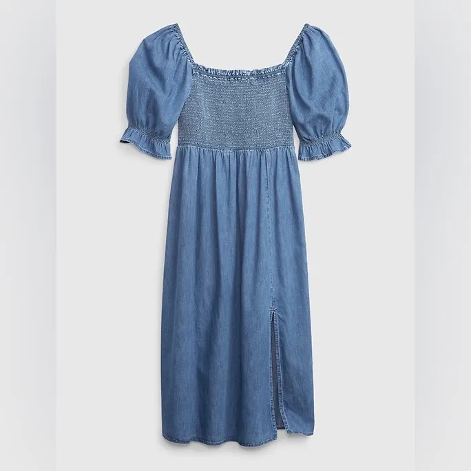 Gap Puff Sleeve Blue Denim Midi Dress Western Cottagecore Chic Boho Size XL NWT - Image 2