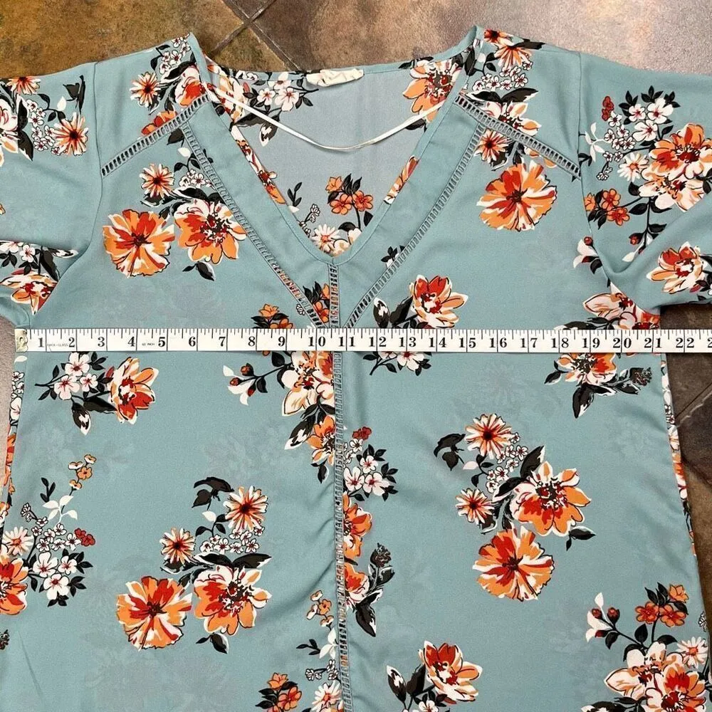 Sandy & Sid Blue Floral V-neck Blouse XL - Image 6