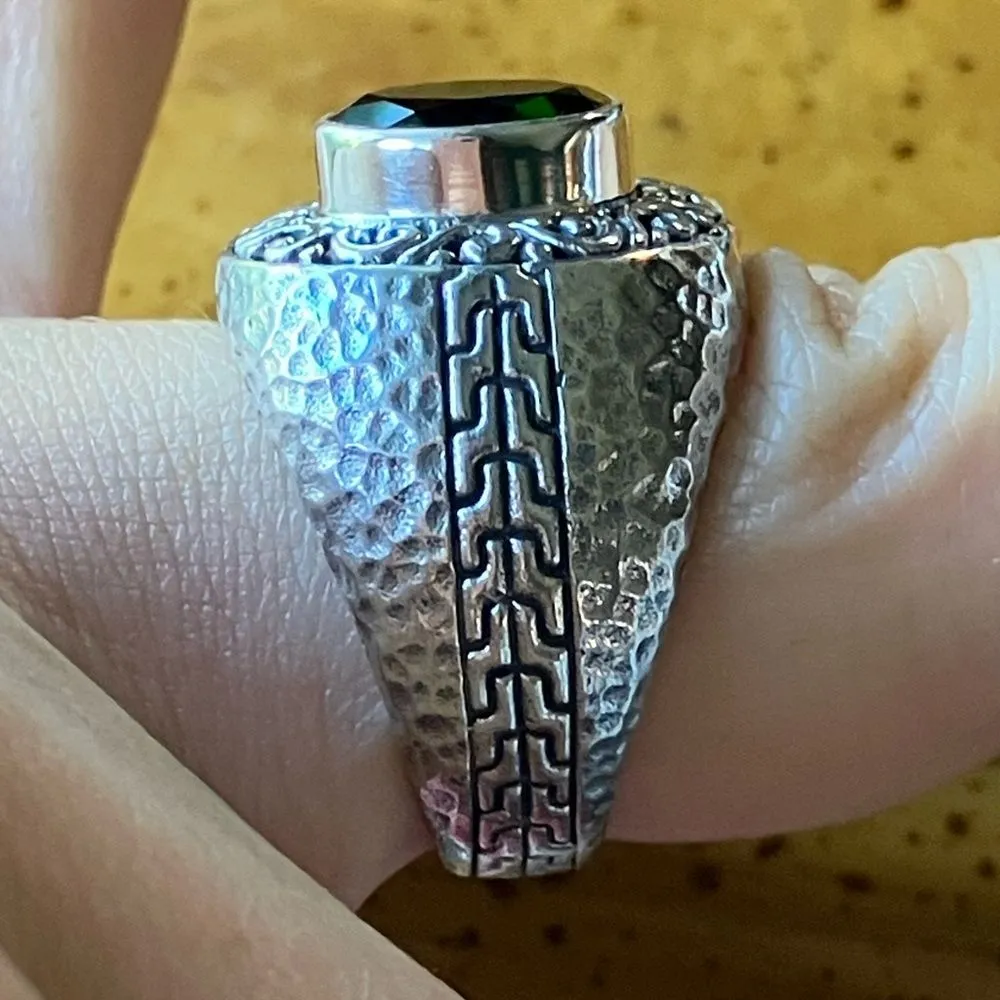 Natural Chrome Diopside Sterling Silver Hammered Ring Size 6 - Image 3