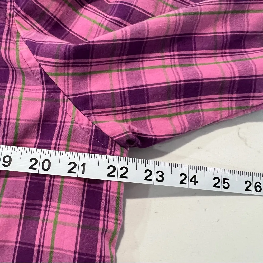 Bit & Bridle Western Pearl Snap Top Size XL Purple Plaid Embroidered Horses - Image 9