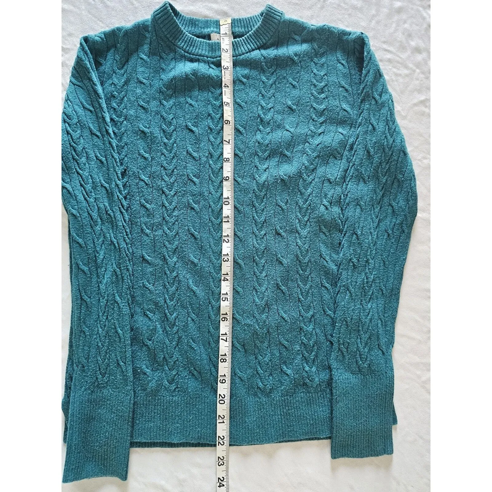 A New Day‎ Fisherman Cable Knit Sweater Women Size Small Teal Cozy Warm Outdoors - Image 6