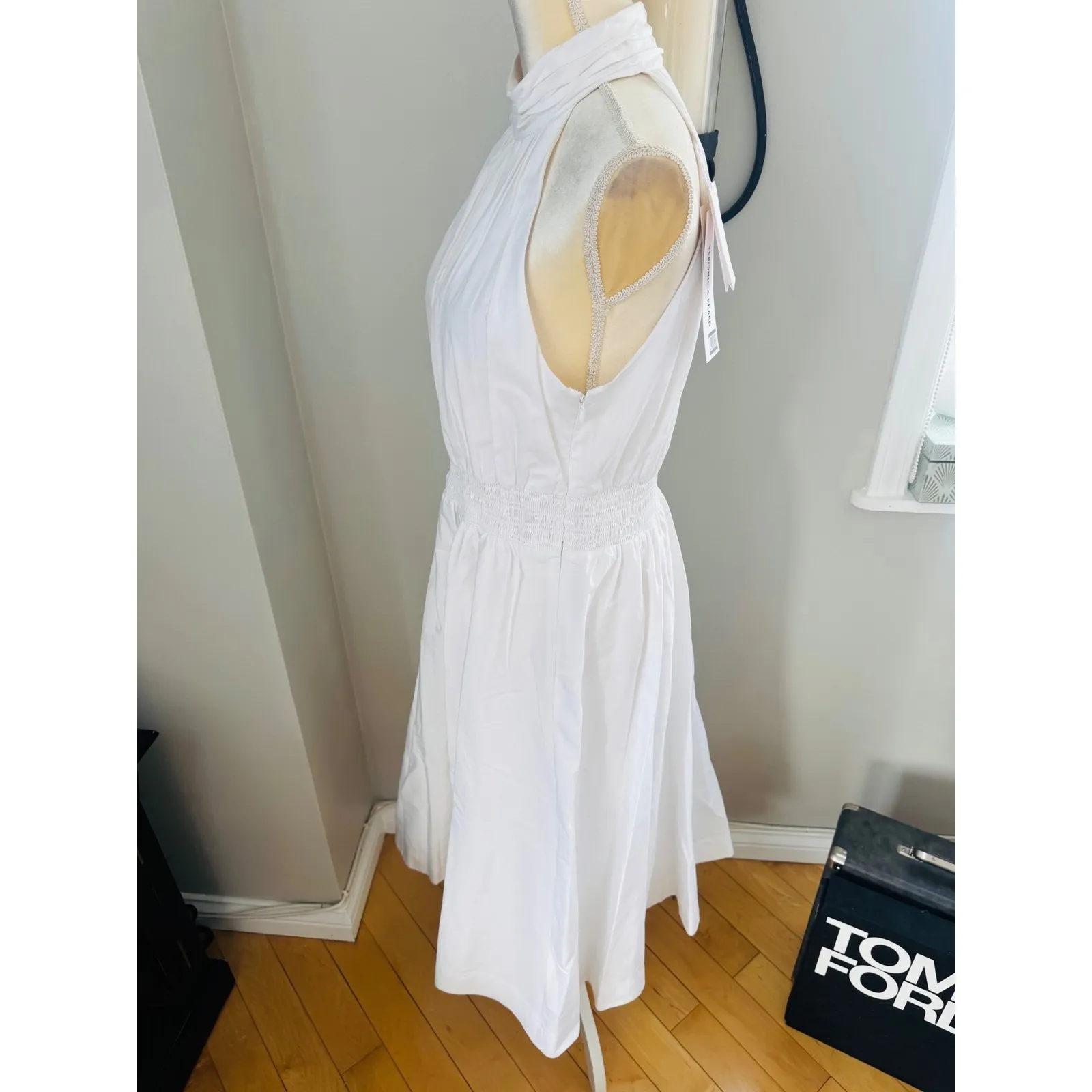 Veronica Beard Kinny Smocked Cotton Blend Mini Dress, White, Size 12, NWT - Image 3