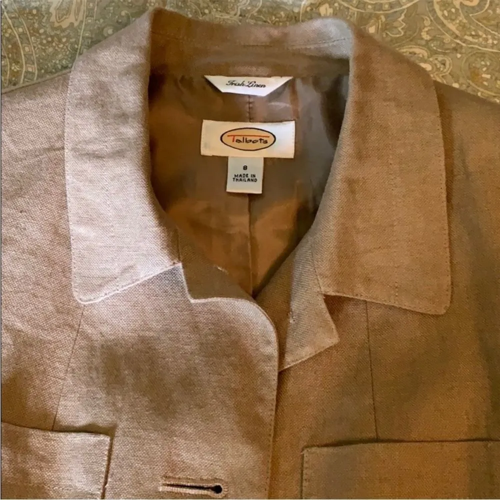 Talbots Irish Linen Blazer Khaki Size 8 - Image 4