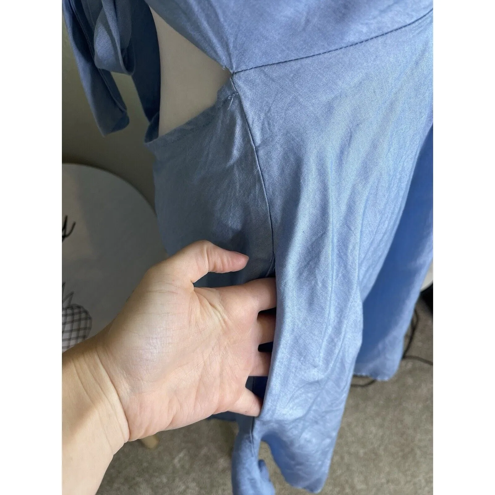 Lulu's Light Blue I'm Smitten Chambray Halter Tie babydoll Dress with Pockets - Image 5