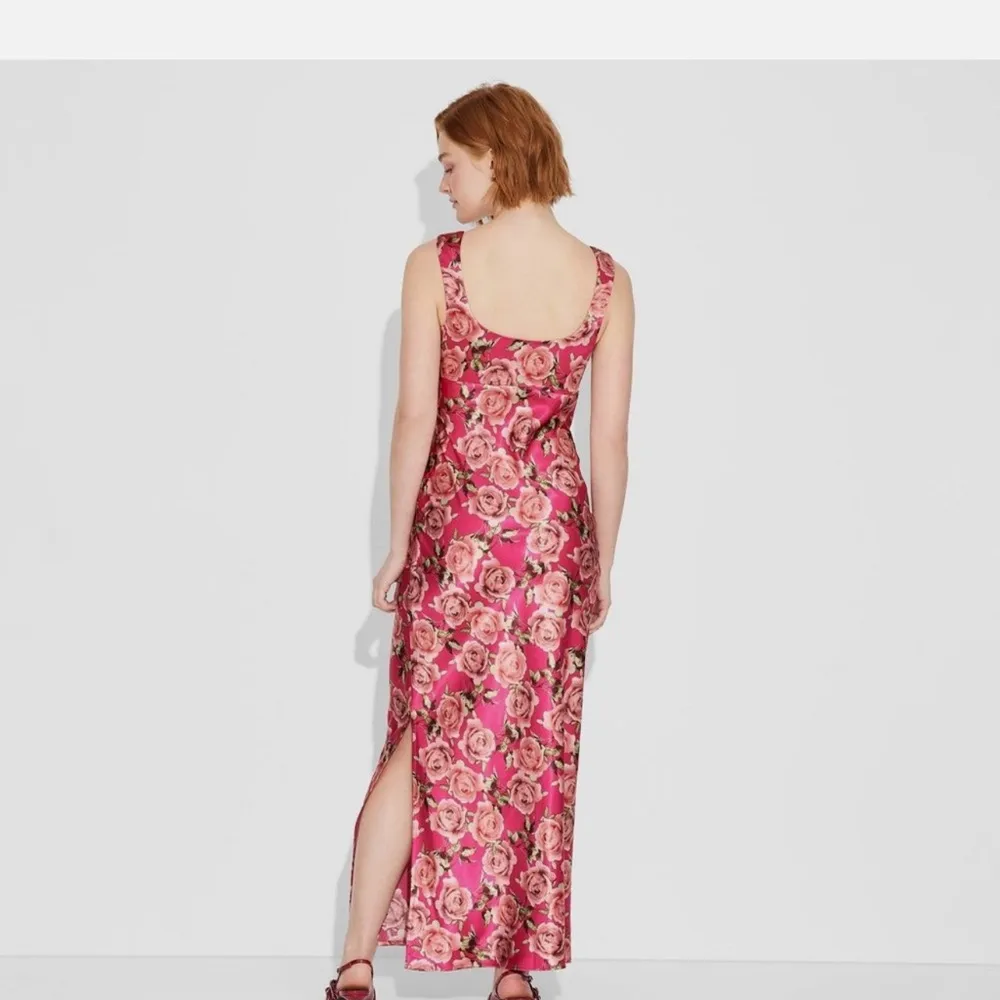 New Absolutely Gorgeous Cap Sleve Satin Maxi Bodycon Floral Pink Red Dress Small - Image 2