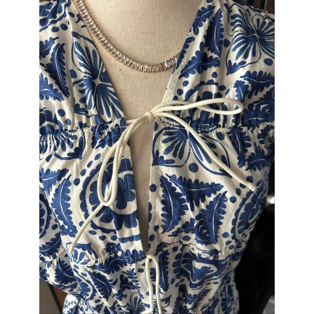 H&M blue and white dress slowly oversized summer dress Greece vacation sz small - Image 3