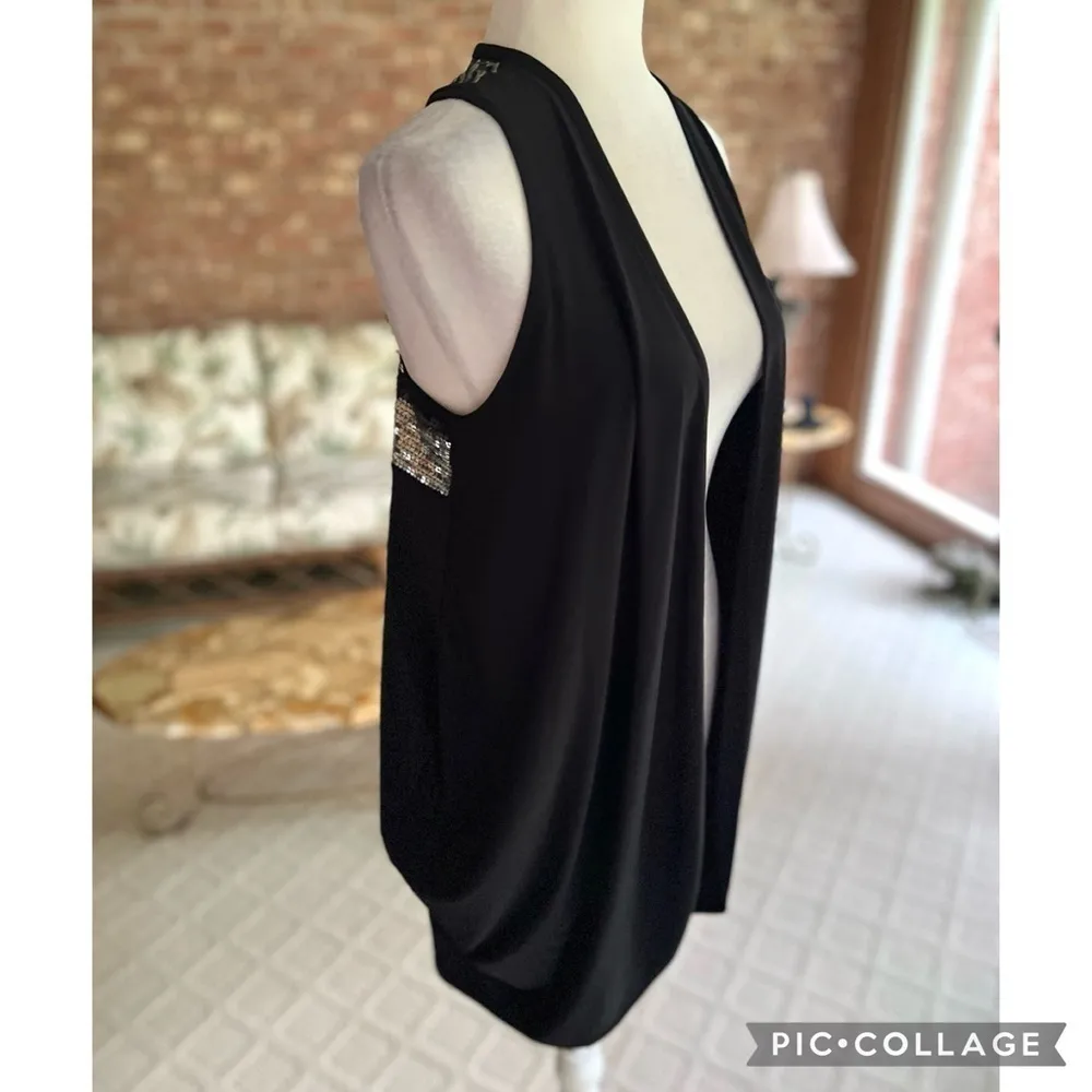 Joseph Ribkoff Vest Cocoon Knit Sequin Racerback Open Front Black 6 Cocktail Mod - Image 13