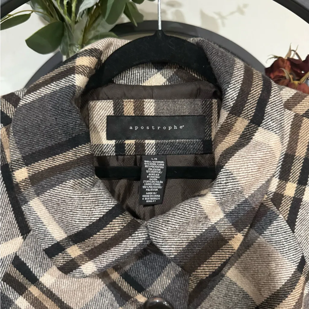 Apostrophe  Checkered Pea Coat - wool blend size large - Image 5