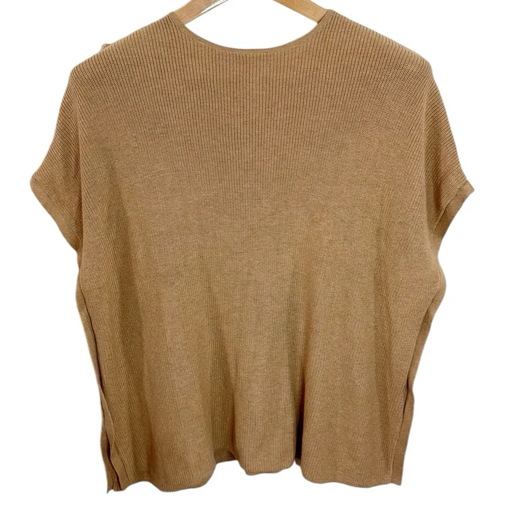 J.Jill yak hair blend fringed short sleeve Sweater top in tan Size XS/S Petite - Image 3