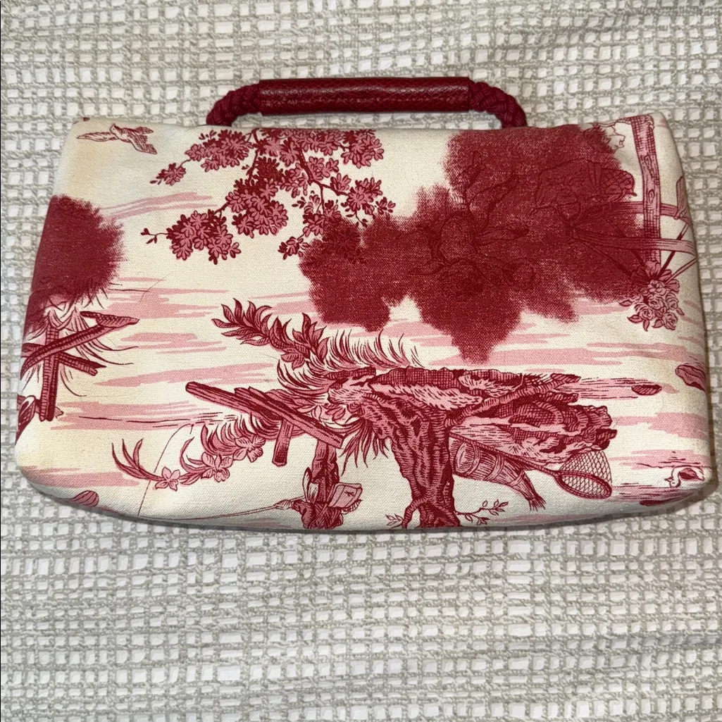 Longchamp Unique Toile Clutch Pouch Red and White Made In France - Image 2