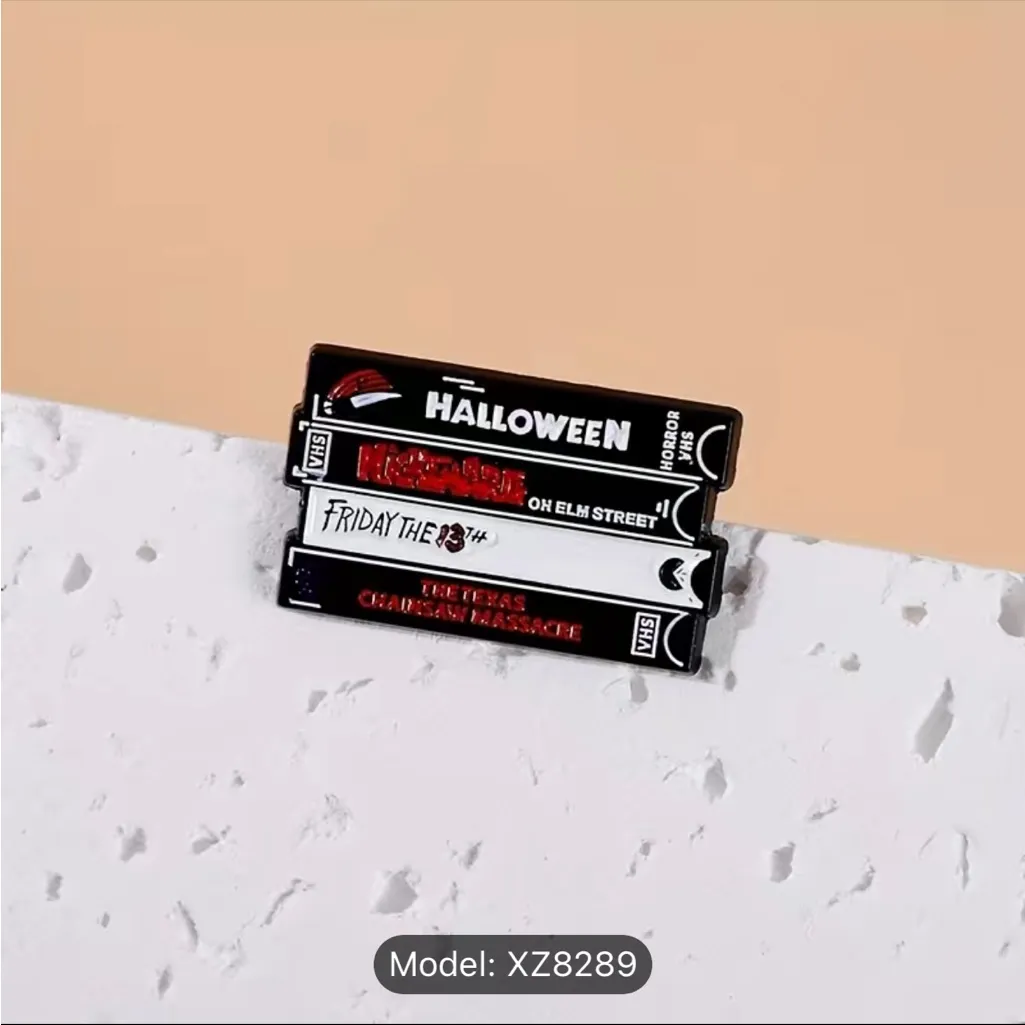 Horror Film Series Brooch Video‎ Tape Halloween Movie Badge Backpacks Jackets Black - Image 5