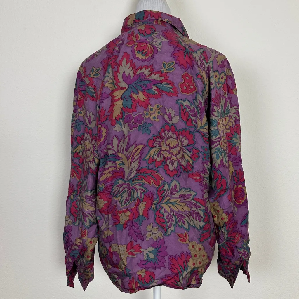 VINTAGE DIANE GILMAN Floral Silk Blouse Size M - Image 2