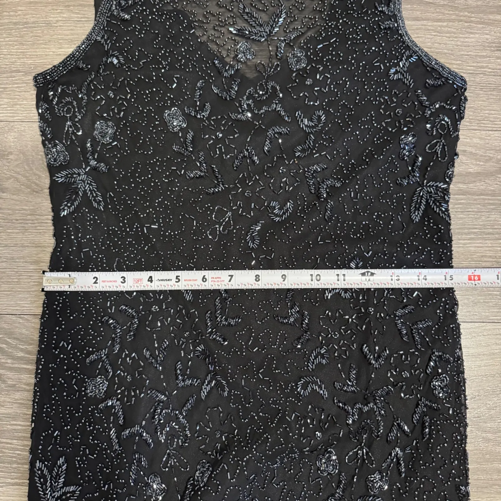 Scala Black Silk Beaded Sheer Illusion Neckline Cowl Back Formal Evening Dress M - Image 13