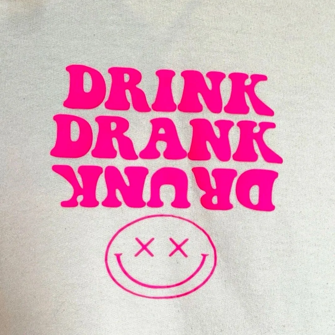 DRINK DRANK DRUNK Graphic Hoodie Unisex Large Long Sleeve Front Pockets - Image 2