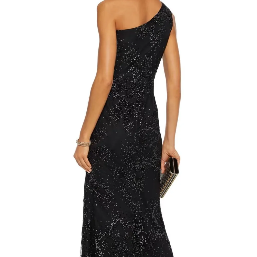 Marchesa Notte one shoulder dark navy glitter tulle evening gown size 2 NWT Blue - Image 2