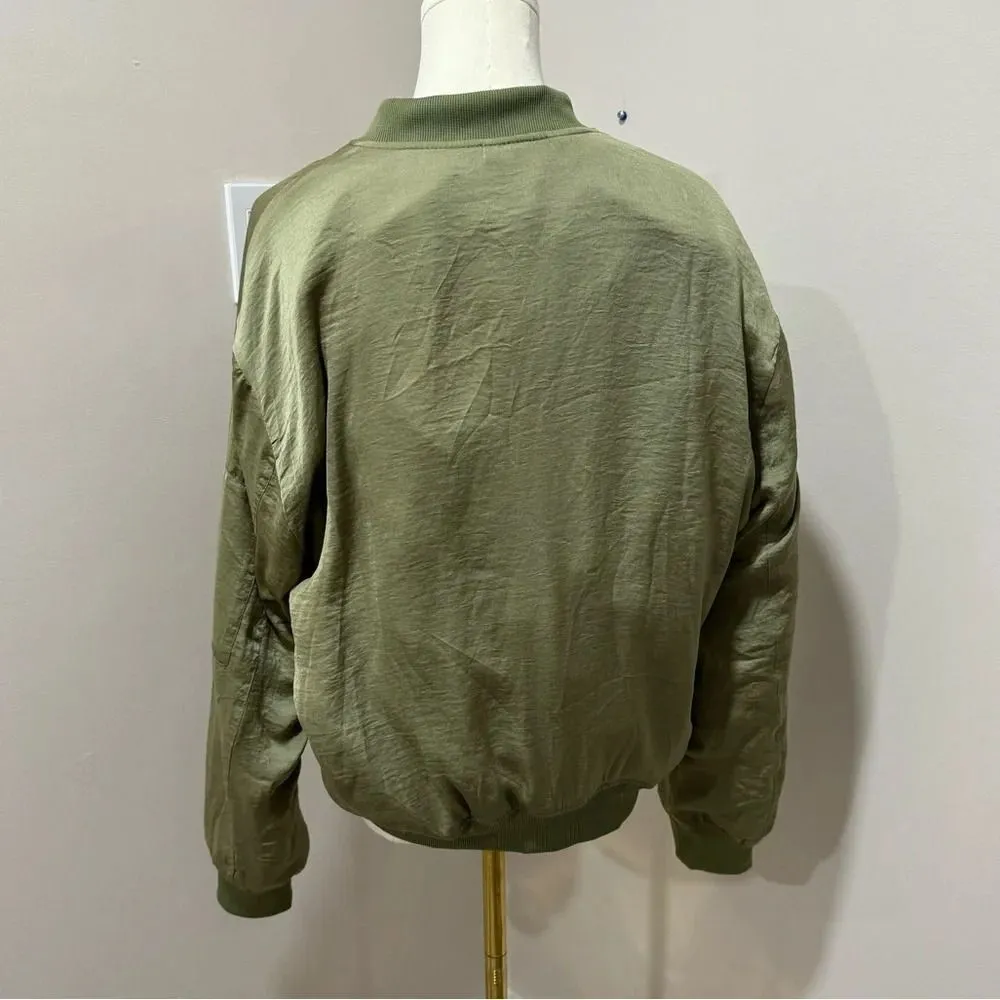 Love Tree Olive Green zip‎ up Bomber jacket size L - Image 2