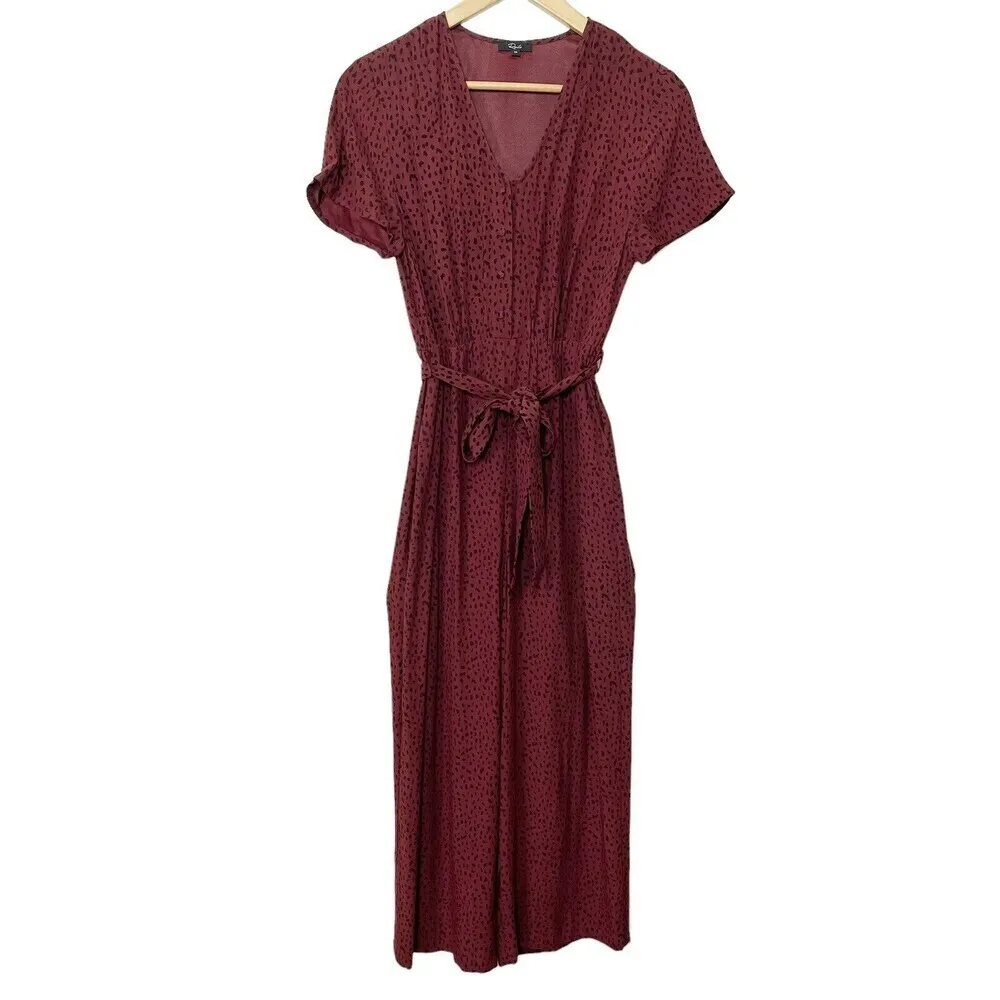 Rails Jet V-Neck Jumpsuit Women’s Size XS Rust Spotted Wide Leg Belted Cropped - Image 2