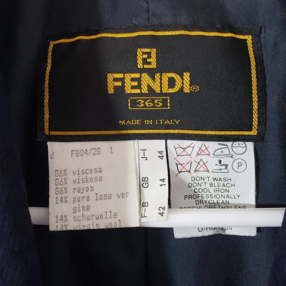 FENDI 365 Size 10 Navy Solid Button Front, Textured Jacket EUC - Image 4