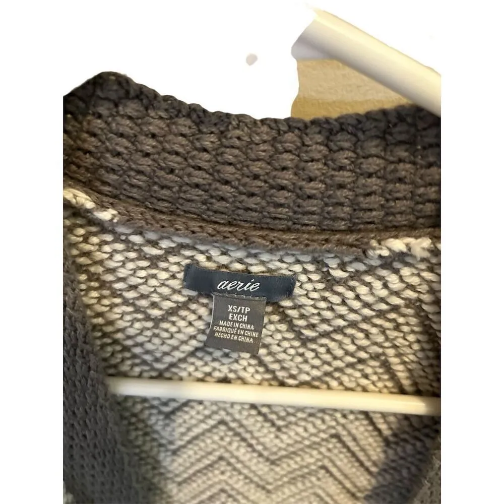 Aerie Chevron‎ Shawl Collar Duster Cardigan Sweater Jacket Gray XS - Image 4