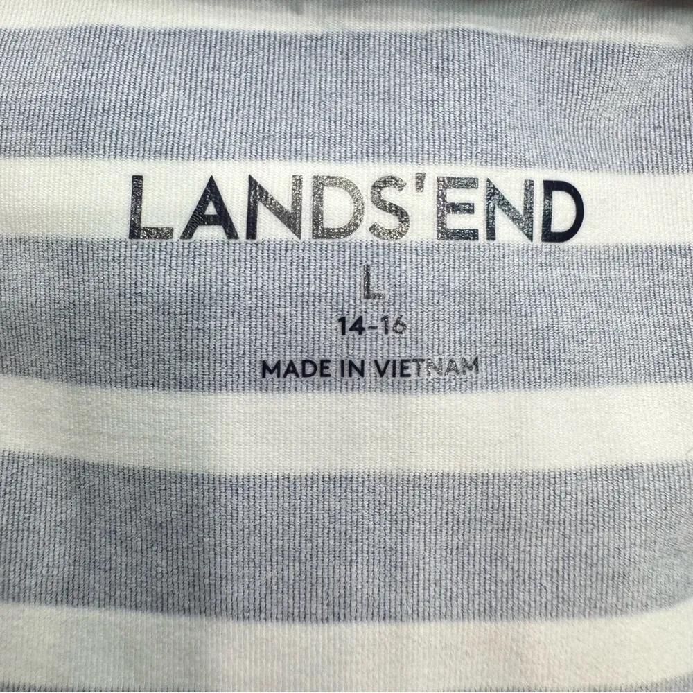 Lands’ End Navy Blue & White Nautical Stripe 3/4 Sleeve Shift Dress Beach Sailor Size L - Image 8