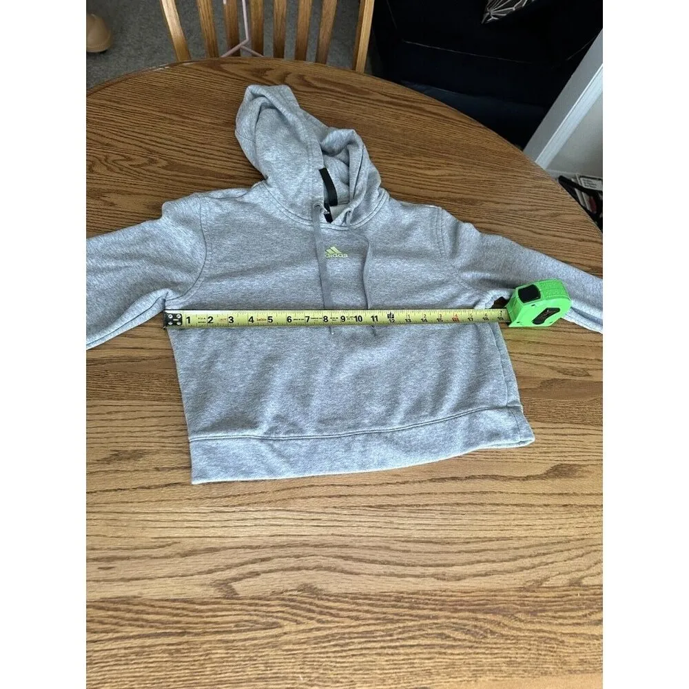 Adidas Cropped Hoodie Women's M Gray Long Sleeve Pullover Sweater 3 GreenStripes - Image 9