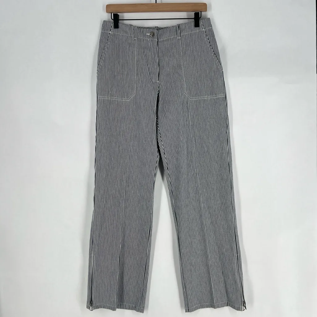 Norton Studio Twill Navy White Railroad Striped Ankle Zip Straight Leg Pants 8 Blue - Image 1