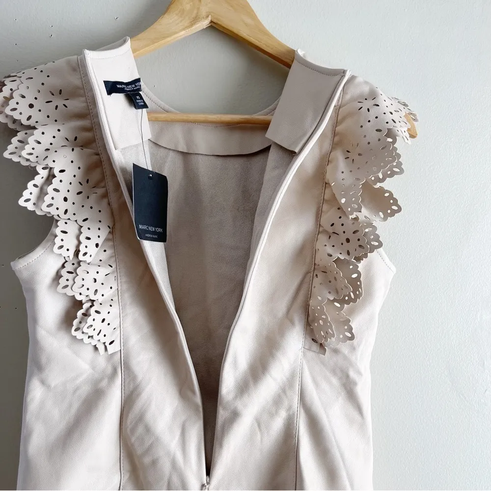 NWT‎ Marc New York Ruffle Trim Faux Leather Sleeveless Top in Latte Beige, Sz XS - Image 9