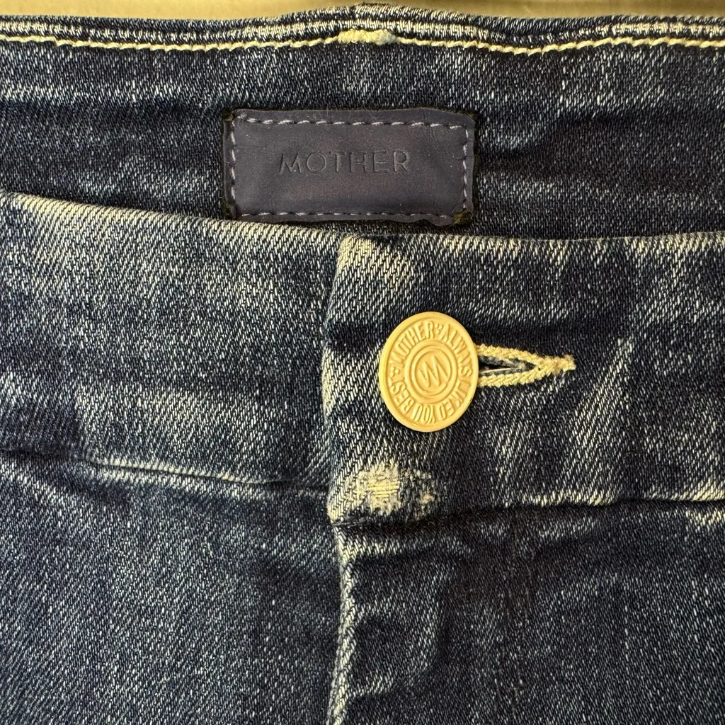 MOTHER The Roller‎ Crop Undone Hem Wide Leg Dark Graffiti Wash High Rise Jean 25 Blue - Image 5