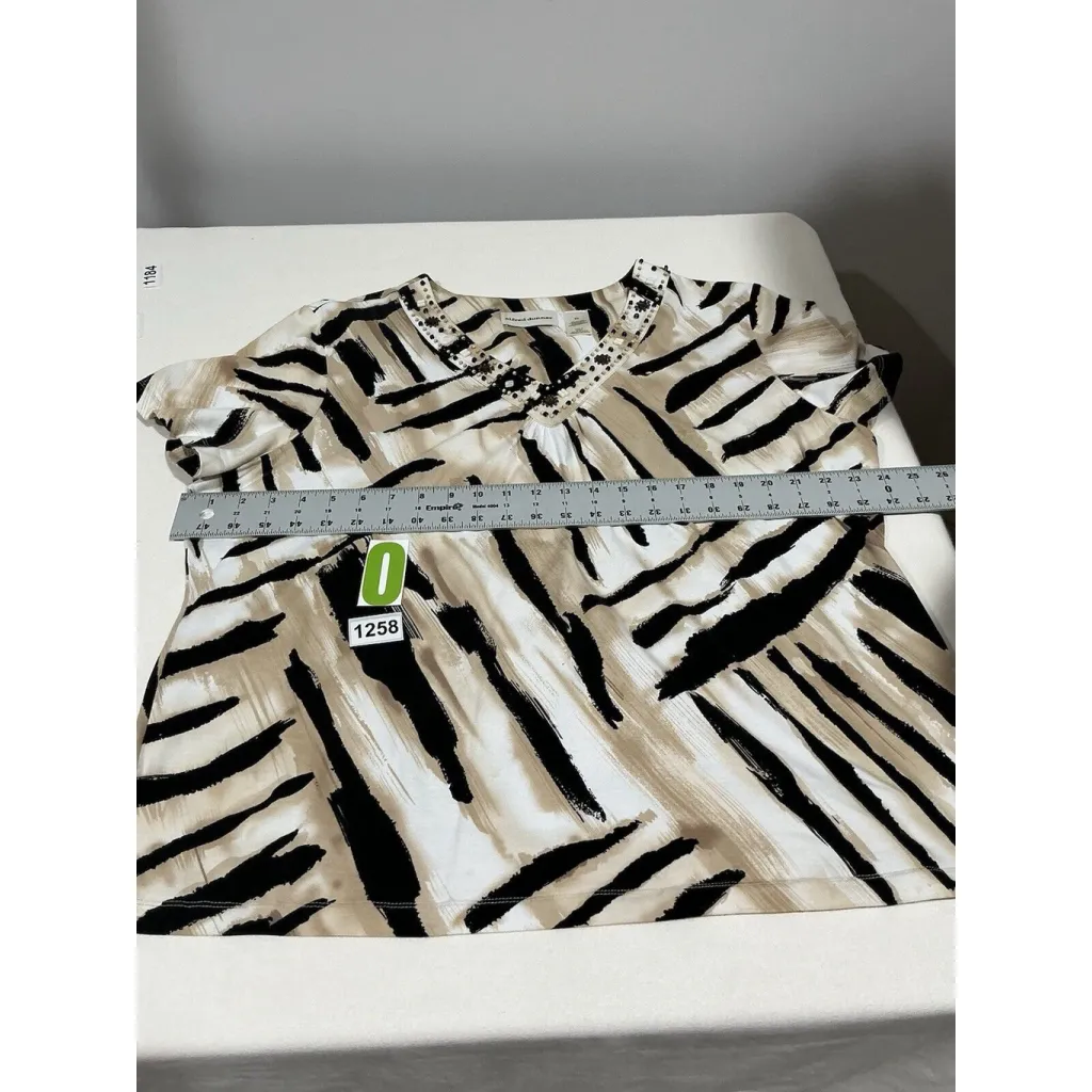 Woman’s Alfred Dunner Xl V Neck Short Sleeve T Shirt Beaded Multi Color - Image 6