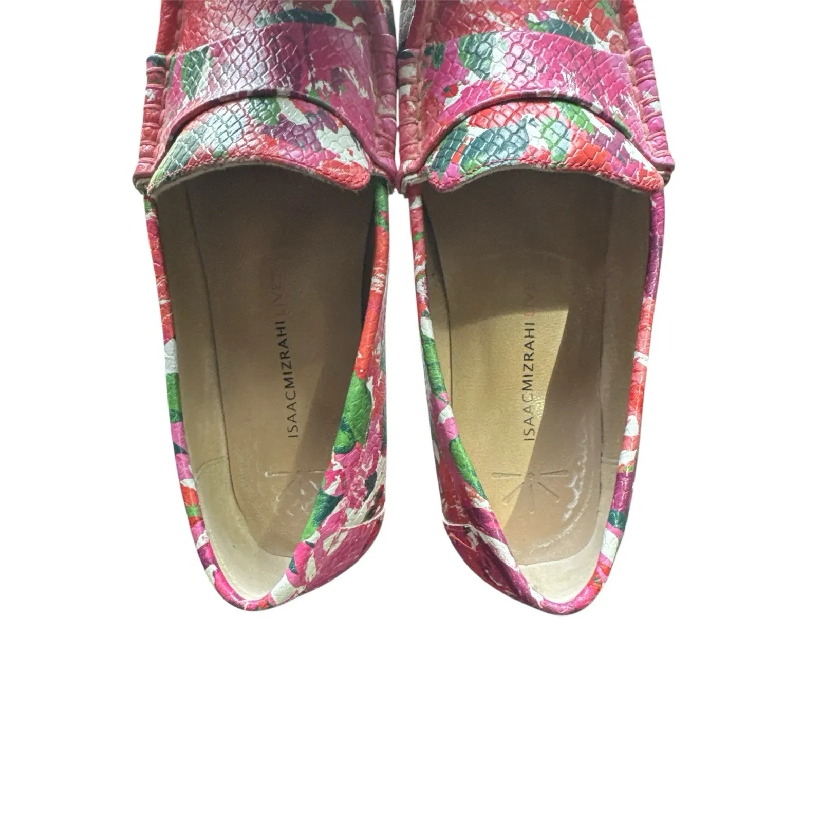 Isaac Mizrahi Pink Red Multi Floral Leather‎ April Driving Moccasins 7.5 - Image 4