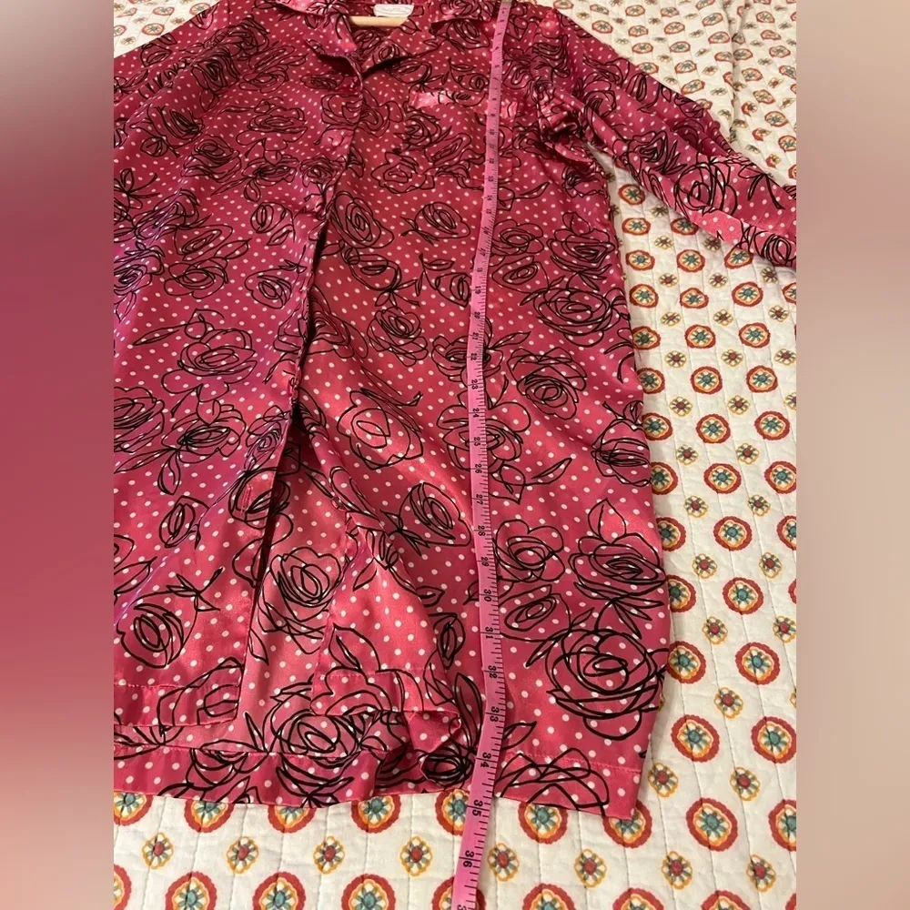 Vintage Satin Bed of Roses Floral Polka Dot Long Sleeve Pajama Dress Size Large - Image 7
