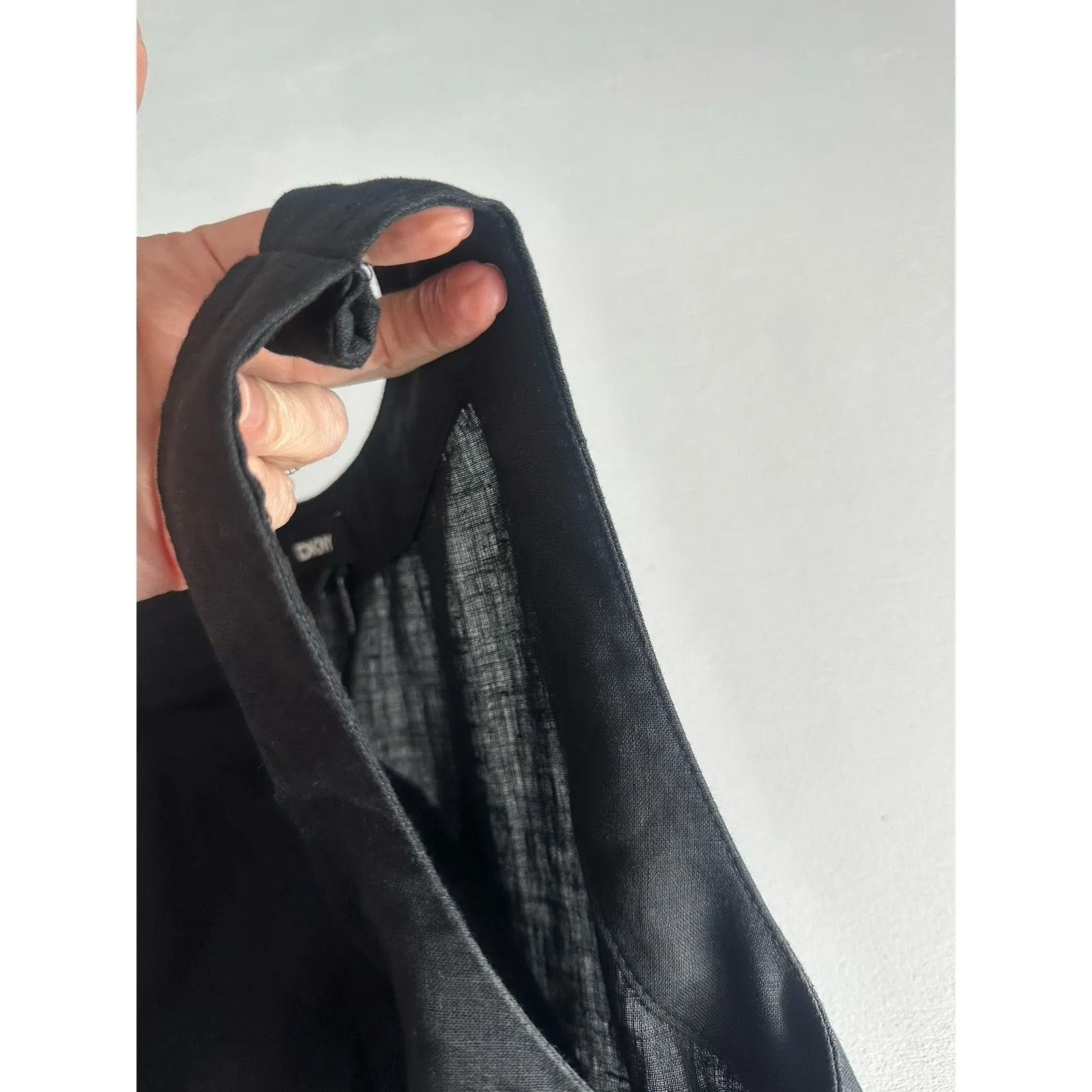 DKNY Black Linen V Neck Maxi Dress Sz M Quiet Luxury Minimalist (b10) Altered - Image 6