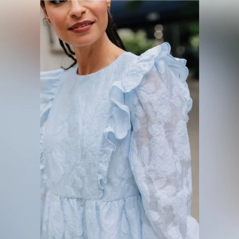 ✨Aqua Scout The City Light Blue Floral Ruffle Long Sleeve Mini Dress Women XL - Image 2