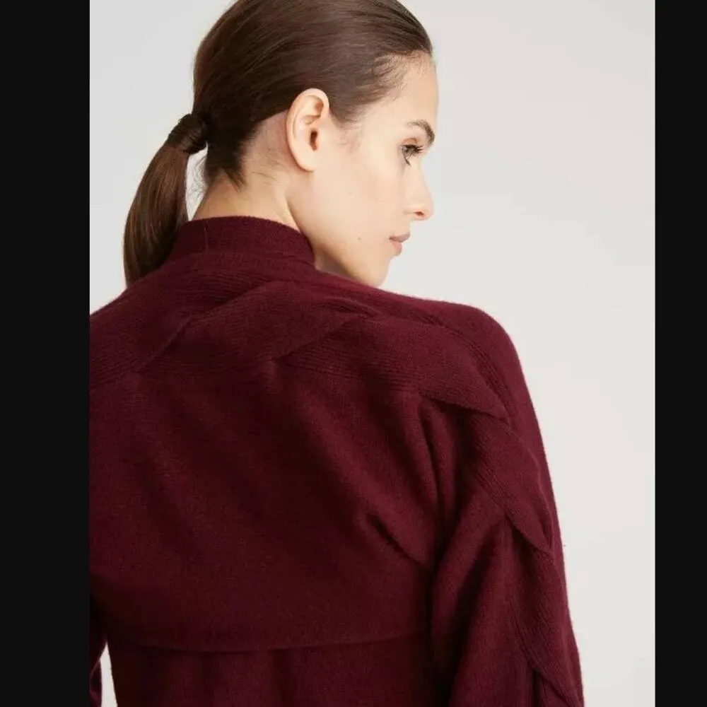 NWOT Halston Auden Wool Cash Cable Shrug in Merlot Size Medium Red - Image 2