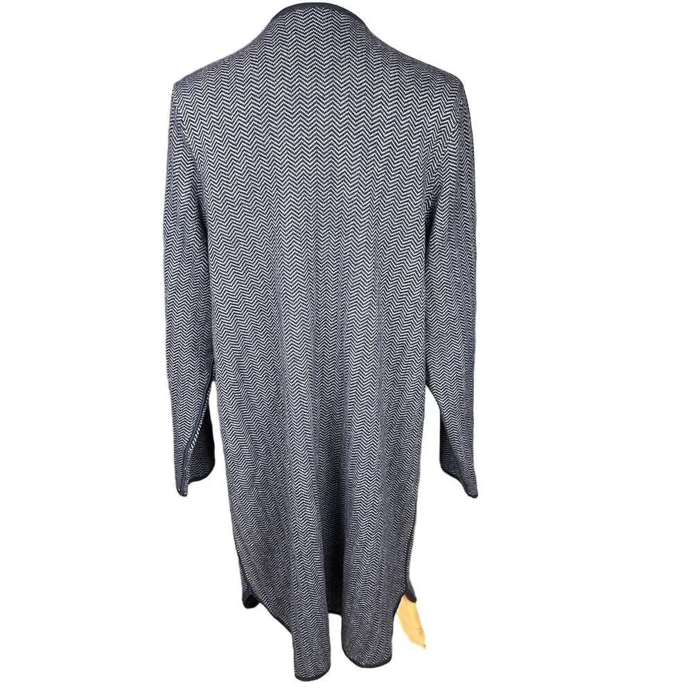 J.Jill WearEver Women's XL Blue Herringbone Open Front Cardigan Sweater Duster - Image 5